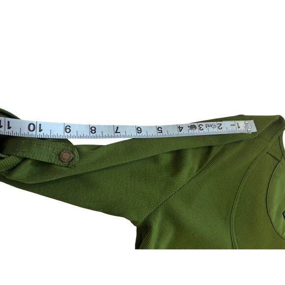 Ladies Medium Ralph Lauren olive green rib jersey dress button roll-tab sleeve - Picture 8 of 13